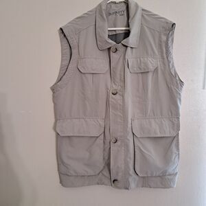 infinity Men's Beige Fishing Vest XL Zip Closure Cotton Nylon Mesh Pockets